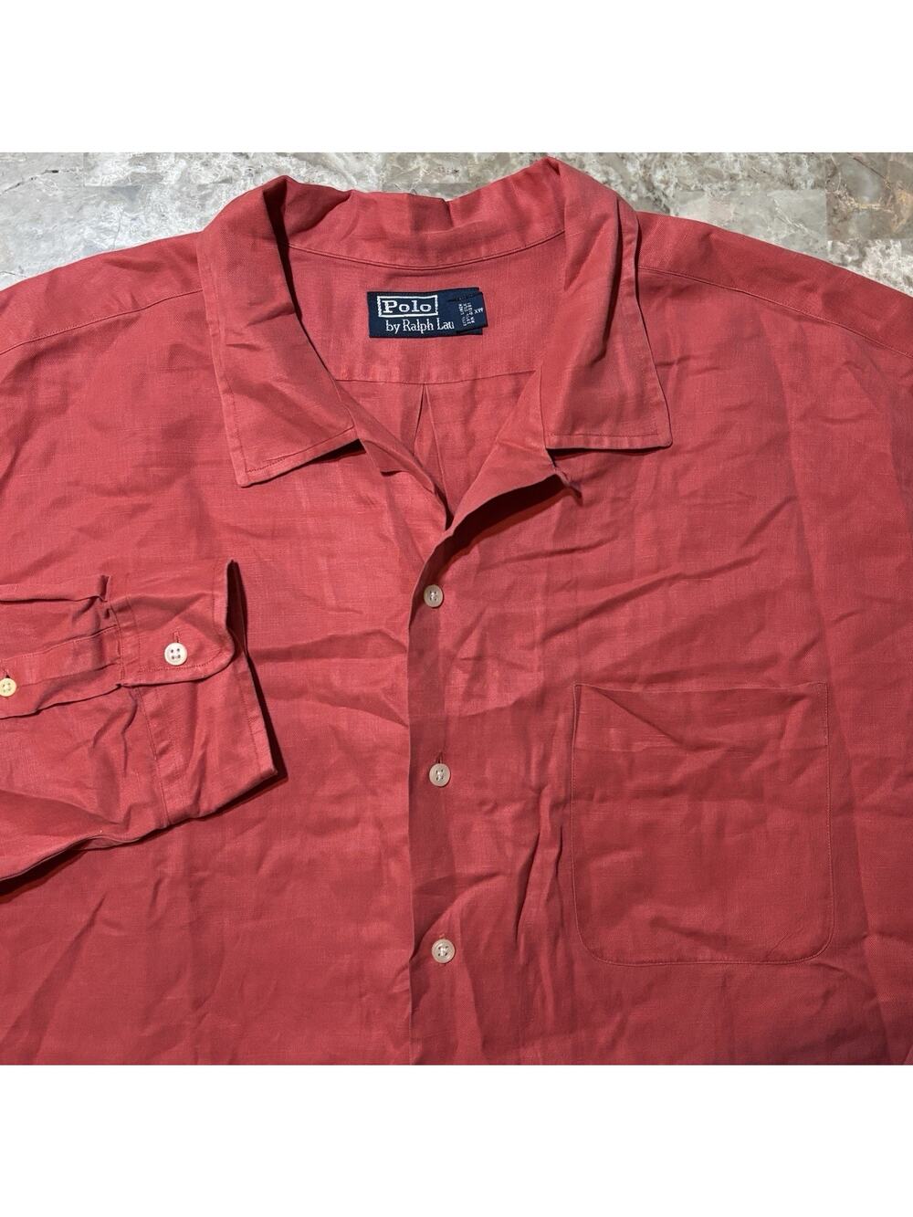 Polo Ralph Lauren Shirt Mens 2XL Pink Linen Silk Long Sleeve Camp Loop Collar